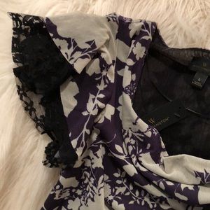 🍁 Black floral print with lace detail blouse
